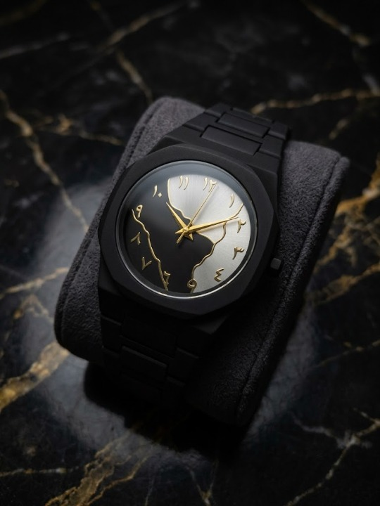 TARZ LUXE: The Golden Vein Eclipse – Matte Black Octagonal Arabic Dial Wristwatch