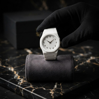 Tarz Luxe Heritage Arabic — Minimalist White Watch with Eastern Arabic Numerals