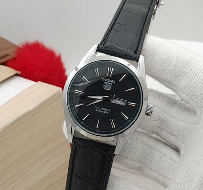 Tarz Luxe Carrera Calibre 5 Luxury Leather Analog Men’s Watch – Black