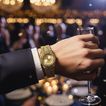 Tarz Luxe Luxury Gold Diamond-Studded Quartz Men’s Watch – Premium Designer Style