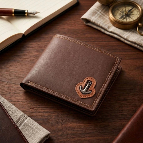 Tarz Luxe Anchor Emblem Bifold Leather Wallet with Box