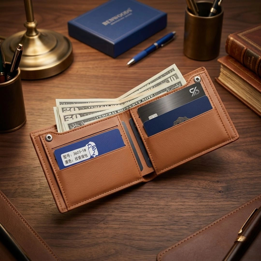 Tarz Luxe Anchor Emblem Bifold Leather Wallet with Box