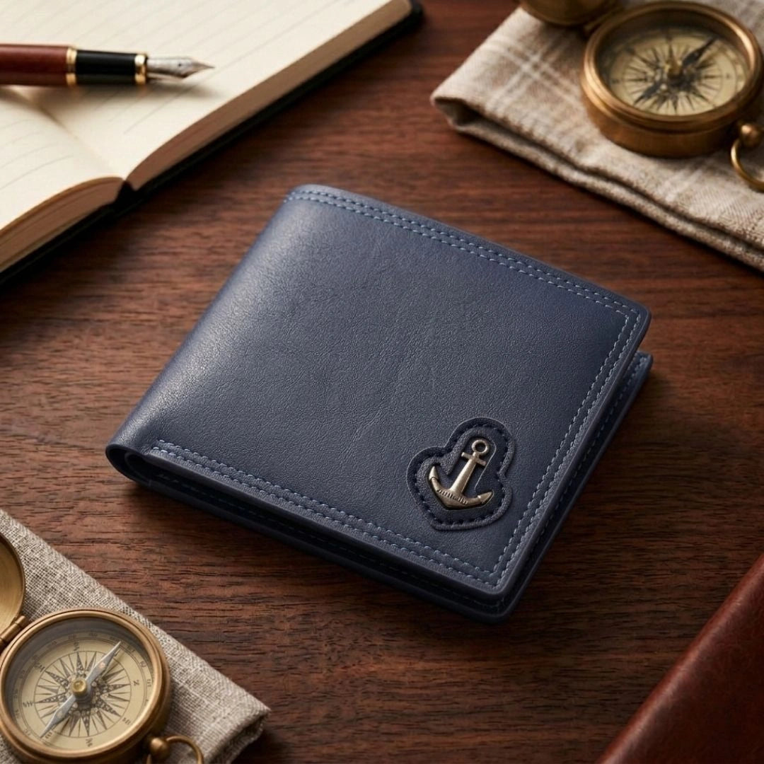 Tarz Luxe Anchor Emblem Bifold Leather Wallet with Box
