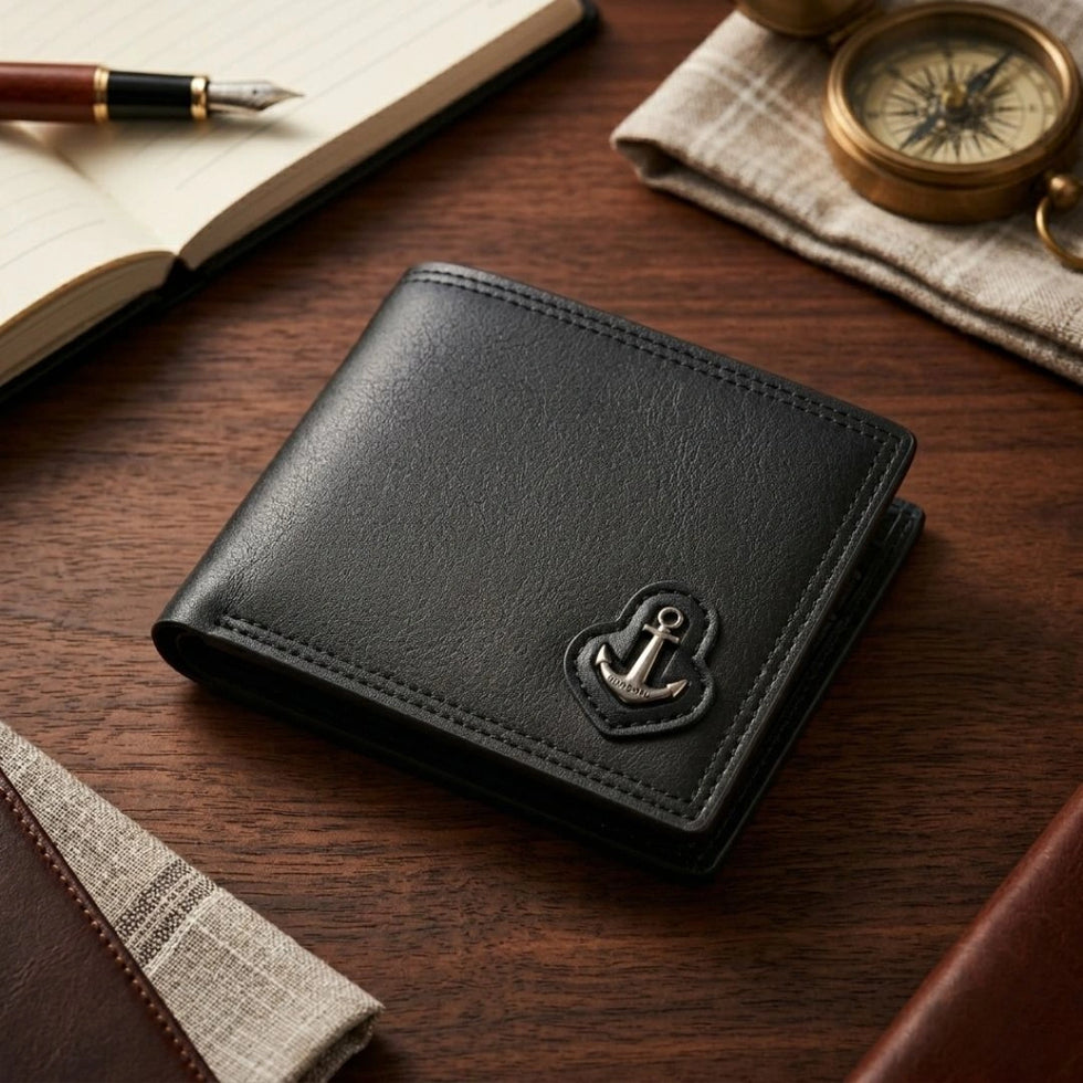 Tarz Luxe Anchor Emblem Bifold Leather Wallet with Box