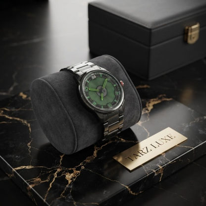 Tarz Luxe Kinetic Vortex — Men’s All-Black Stainless Steel Spinning Dial Designer Watch