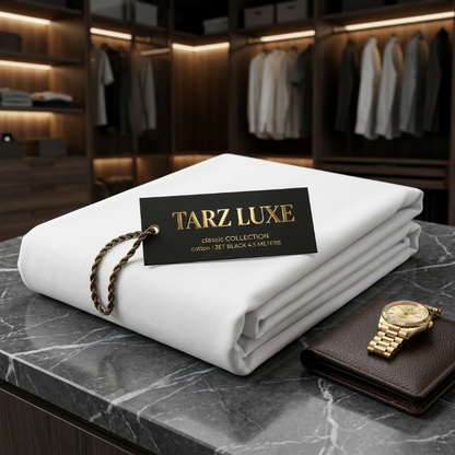 Tarz Luxe Premium Classic Cotton Unstitched Suit Fabric - Pure Cream (4.5 Meters)
