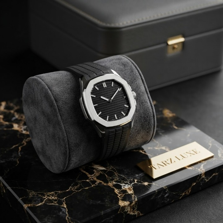 Tarz Luxe: The Vanguard – Men's Water-Resistant Quartz Watch with Textured Rubber Strap - Wrist Watcht