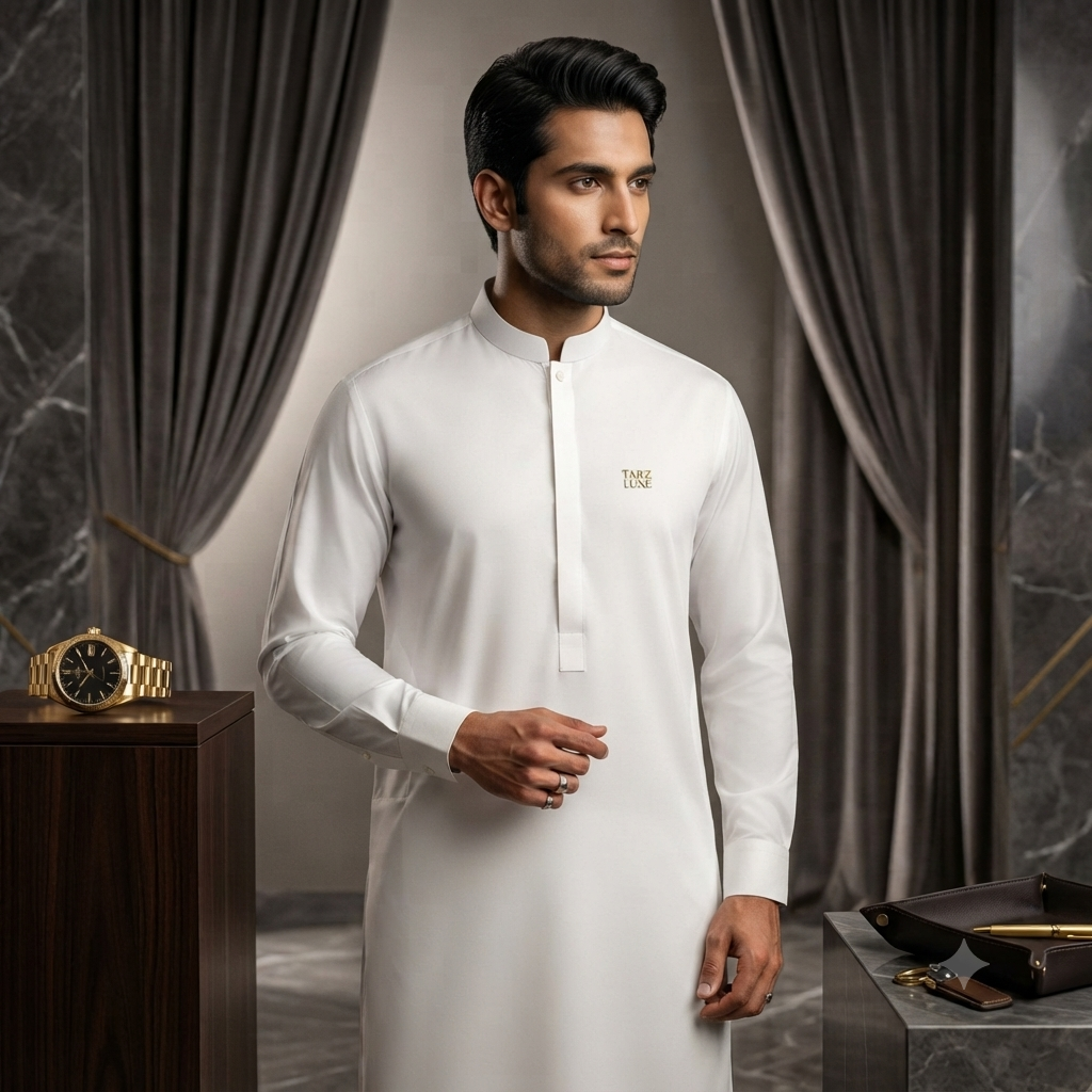 Tarz Luxe Premium Classic Cotton Unstitched Suit Fabric - Pure Cream (4.5 Meters)
