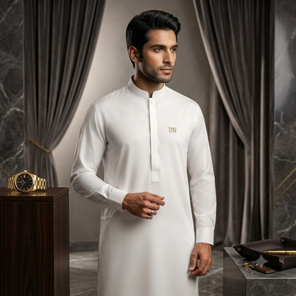 Tarz Luxe Premium Classic Cotton Unstitched Suit Fabric - Pure Cream (4.5 Meters)