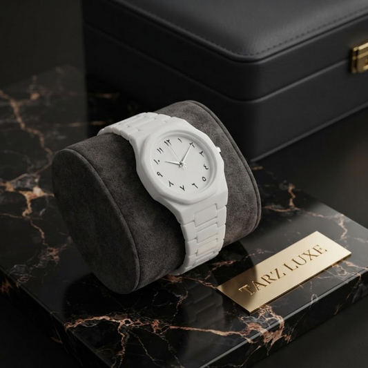 Tarz Luxe Heritage Arabic — Minimalist White Watch with Eastern Arabic Numerals