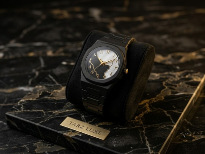 TARZ LUXE: The Golden Vein Eclipse – Matte Black Octagonal Arabic Dial Wristwatch